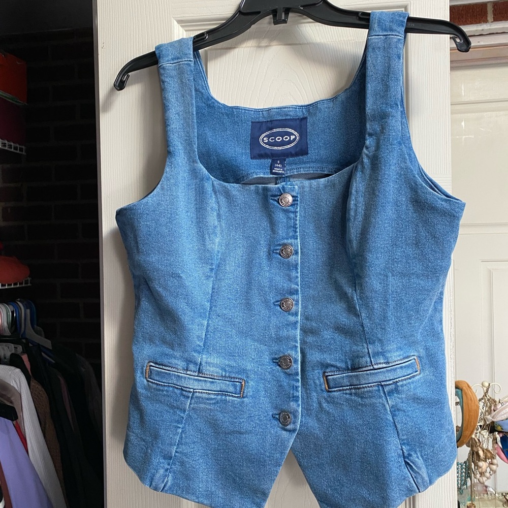 Scoop NYC Blue Denim Button-Down Top